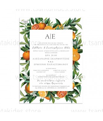 Προσκλητήριο γάμου Πορτοκάλια και Μονογράμματα TS630