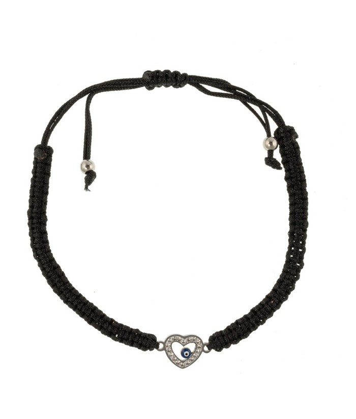 Macrame Bracelet With Heart With Eye Pattern 03272 Black - 1