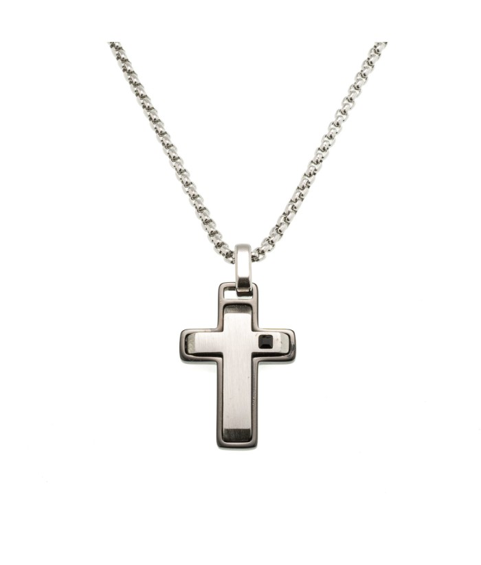 Κολιέ Ανδρικό Ατσάλι Με Σχέδιο Σταυρό 57-056 Ασημί - 1