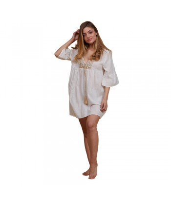 Women's Kaftan With Embroidered Pattern 38228 White - 1