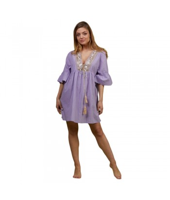 Women's Kaftan With Embroidered Pattern 38228 Lilac - 1