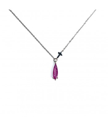 Steel Necklace With Stone Design 01492-637 Purple - 1