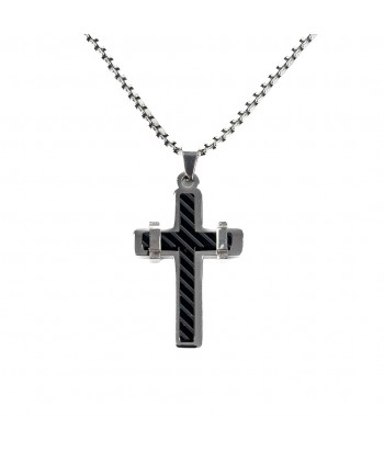 Steel Necklace With Cross Design 16730-19 Grey - 1