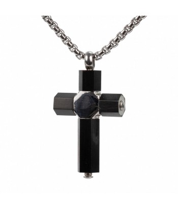 Steel Necklace With Cross Design 16730-22 Black/Silver - 1
