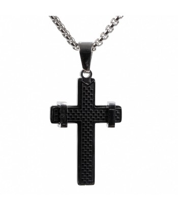 Steel Necklace With Cross Design 16730-24 Black/Silver - 1