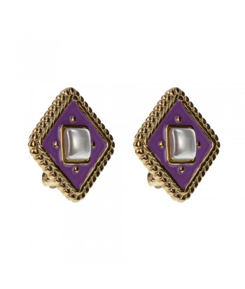 Clip Earrings Steel With Pattern 2212230 Purple/Gold - 1